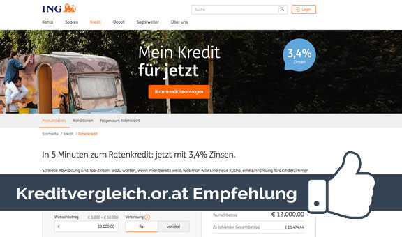 Kreditvergleich Empfehlung Ratenkredit ING DiBa April 2019